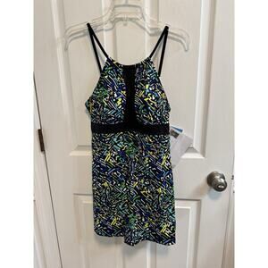 A Shore Fit Swim Dress 14 Thigh Solutions Black Blue Green New
